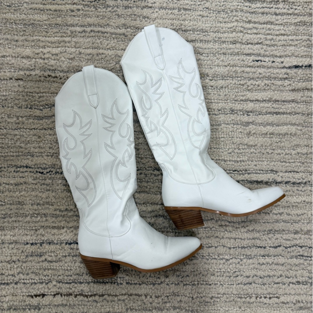 White Leather Western Cowboy Boots for Women